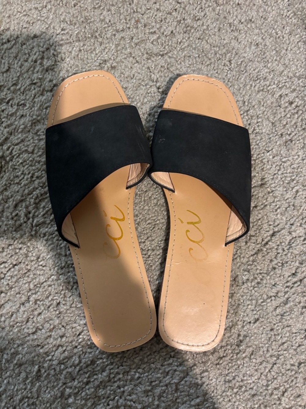 C.C Black Slip-On Mule Sandals with Tan Footbed